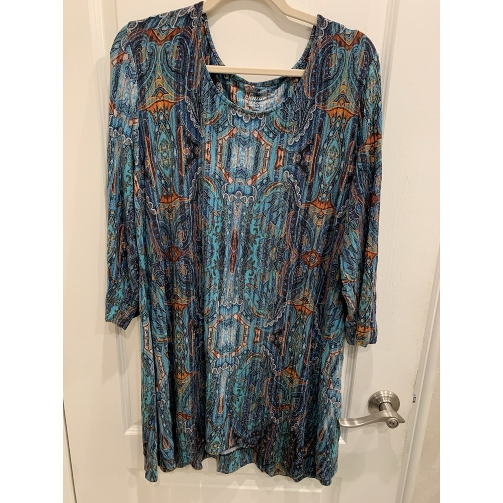 Soma Live Lounge Wear Dress‎ Green/Blue Paisley Print Womens.  Sz XXL